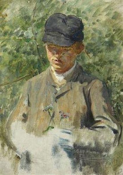 A Young Botanist Oil Painting by Jan Preisler