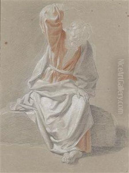 Studie Eines Mannes In Rotem Kleid Und Drapiertem Umhang Oil Painting by Johann Daniel Preisler