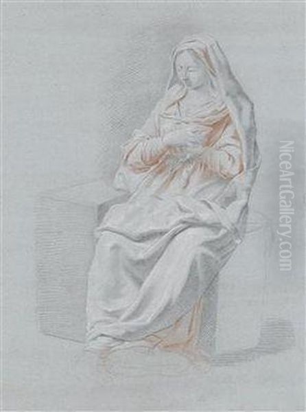 Studie Einer Frau Mit Rotem Kleid Und Drapiertem Umhang Oil Painting by Johann Daniel Preisler