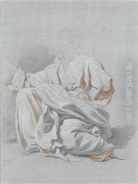 Studie Eines Mannes In Rotem Kleid Und Drapiertem Umhang Oil Painting by Johann Daniel Preisler