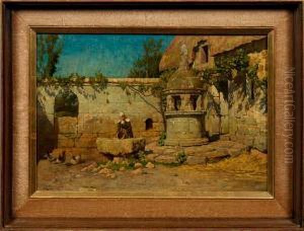 Bauernmadchen An Einemalten Steinbrunnen Bei Rom Oil Painting by Friedrich I Preller