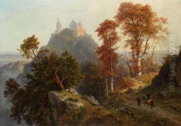 Wartburg, Herbstmorgen Oil Painting by Friedrich I Preller