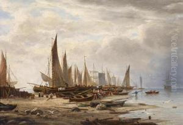 Segelboote An Der Kuste Oil Painting by Louis Karl Aug. Preller