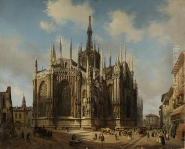 Veduta Dell'abside Del Duomo Dalla Corsia Dei Servi Oil Painting by Luigi (Ludwig Osipovich) Premazzi