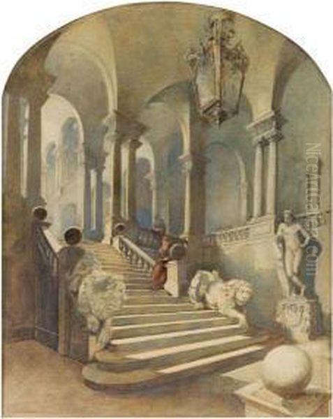 Interno Dell'universita' Di Genova Oil Painting by Luigi (Ludwig Osipovich) Premazzi