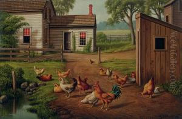 Farmyard Scene Oil Painting by Levi Wells Prentice