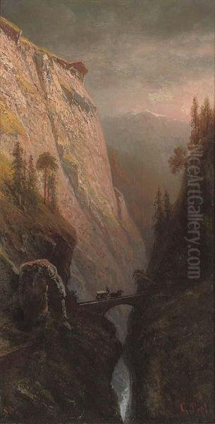 A Carriage Crossing A Gorge On The Via Mala Oil Painting by Otto Press