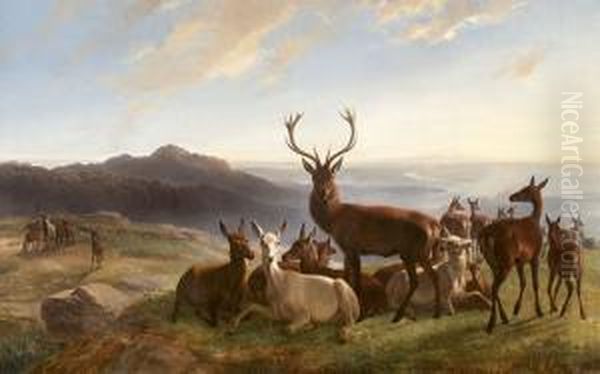 Naplemente Szarvasokkal Oil Painting by Johann E. Gottlieb Prestel