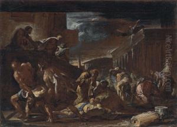 Victims Of The 1656 Plague In Naples - A Bozzetto Oil Painting by Mattia Preti