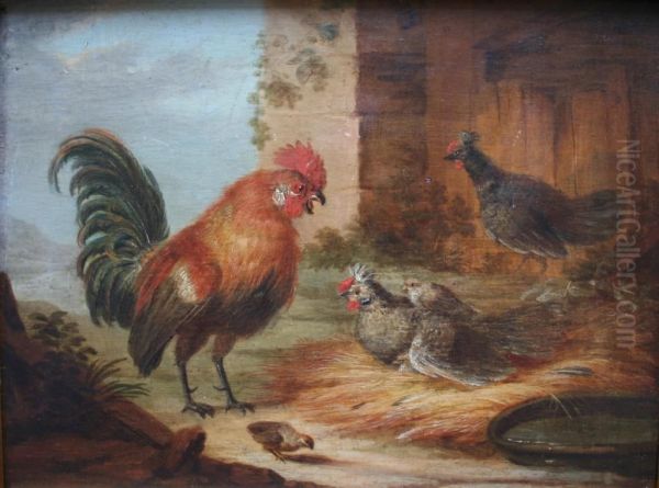 Poultry By A Barn Oil Painting by Jean Prudhomme Preudhomme