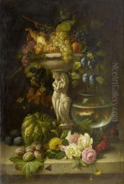 A Large Still Life With Goldfish Oil Painting by Jean Louis, Le Jeune Prevost