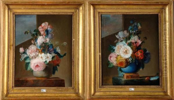 Vase De Fleurs Sur Un Entablement Oil Painting by Jean Louis, Le Jeune Prevost