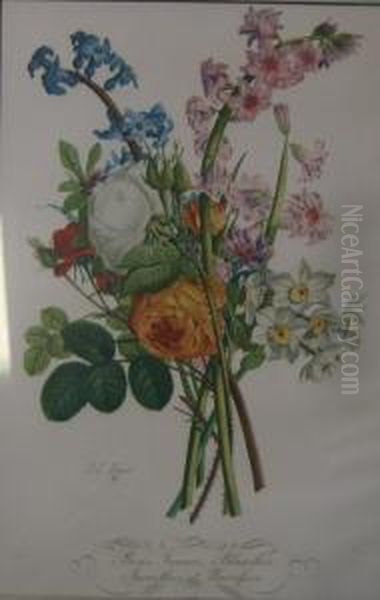 Roses Jaunes,blanches, Jacinthes Et Narcisse Oil Painting by Jean Louis, Le Jeune Prevost