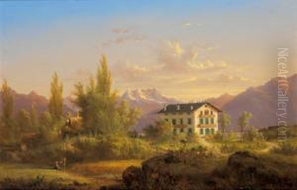 Paesaggio Presso Vevey Oil Painting by Nicolas Louis A. Prevost