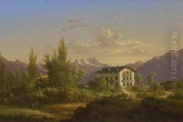 Schweizer
 Gebirgslandschaft Oil Painting by Nicolas Louis A. Prevost