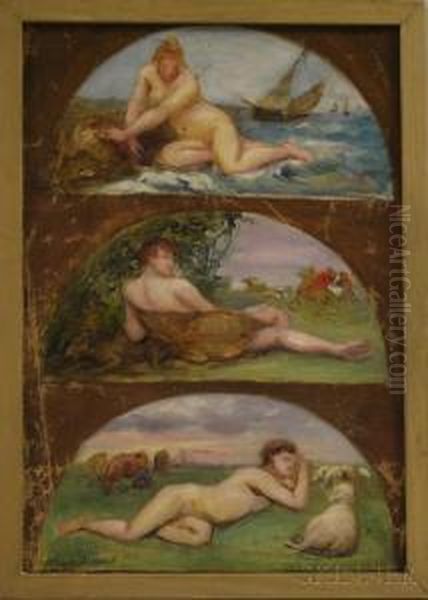 Study For Three Lunette Designs With Allegorical Nudes In Landscapes by Maria Prevot