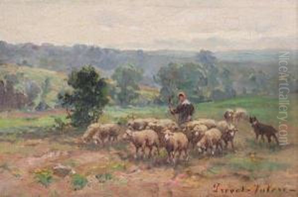 Bergere Et Ses Moutons Oil Painting by Auguste Prevot-Valeri