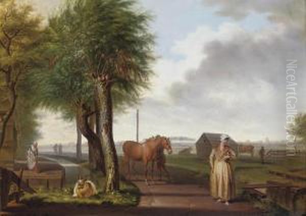 Daily Activities On The Outskirt Of A Dutch Town Oil Painting by Johannes Zacharias Prey