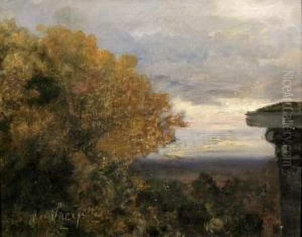 Romantische Abendstimmung Mit Blick Ins Weite Tal Oil Painting by Ernest Preyer