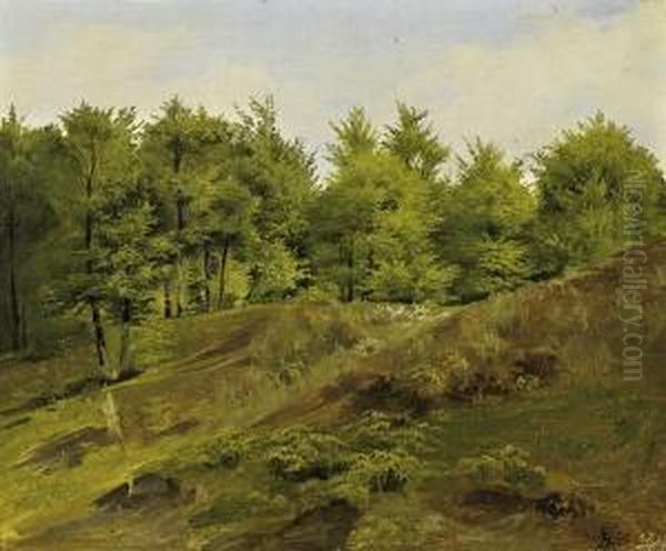 Wooded Landscape Oil Painting by Johann Wilhelm Preyer