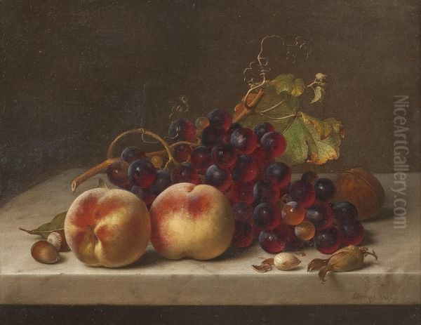 Stillleben Mit Trauben Und Pfirsichen Oil Painting by Johann Wilhelm Preyer