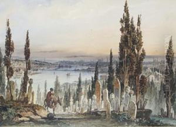 The Cemetery At Eyup, Istanbul Oil Painting by Amadeo Preziosi