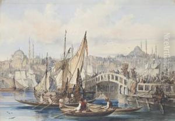 The Galata Bridge, Istanbul Oil Painting by Amadeo Preziosi