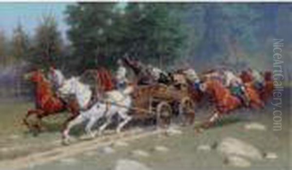 Cavalry On The Attack Oil Painting by Ivan Petrovich Prianishnikov