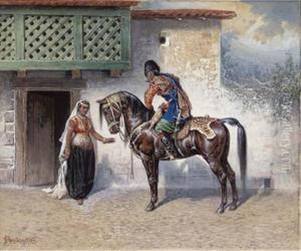 A Caucasian Horseman Returns Oil Painting by Ivan Petrovich Prianishnikov