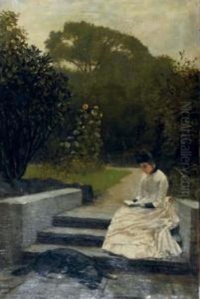 Reading In The Garden Oil Painting by Julius Mandes Price