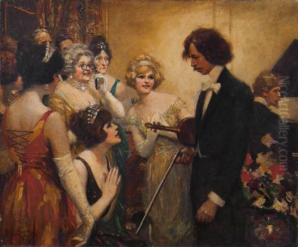 Illustration: Violinist Admired By Women At Party. by Norman Mills Price