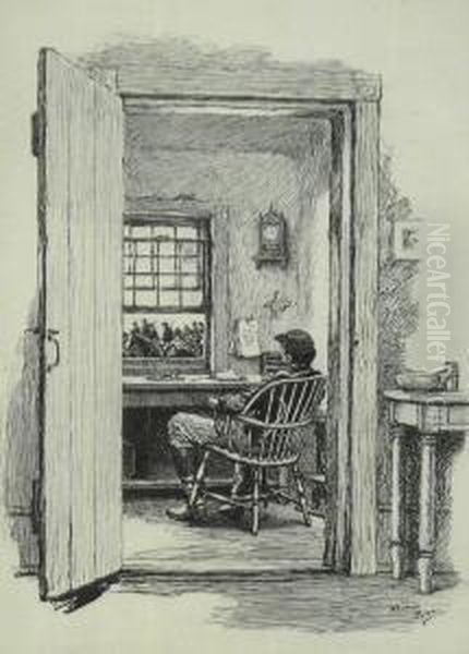 Man In Civil War Uniform Watching Troops Throgh Window. by Norman Mills Price