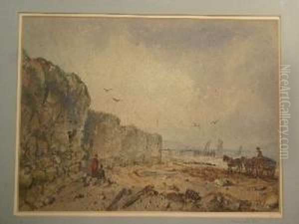 Coastal Scene With Figures And Horses And Cart Oil Painting by William Henry Lake Price