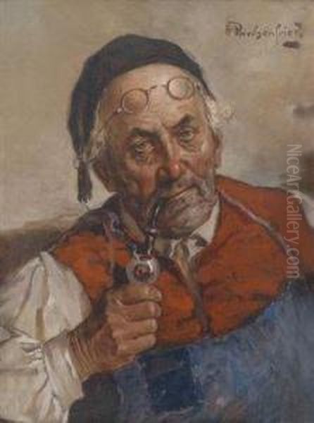 Man With Pipe Oil Painting by Alois Heinrich Priechenfried