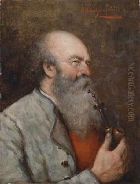 Bearded Man With Pipe Oil Painting by Alois Heinrich Priechenfried