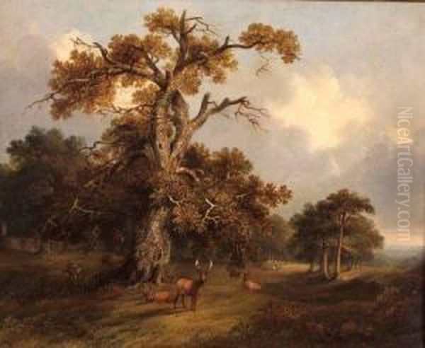 Deer In Kimberley Park Oil Painting by Alfred Priest