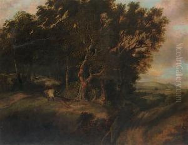 A Wooded Landscape With Wood Sawyers In A Clearing Oil Painting by Alfred Priest