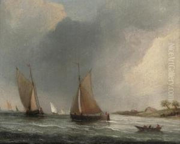 Barges Tacking Down The Estuary Oil Painting by Alfred Priest