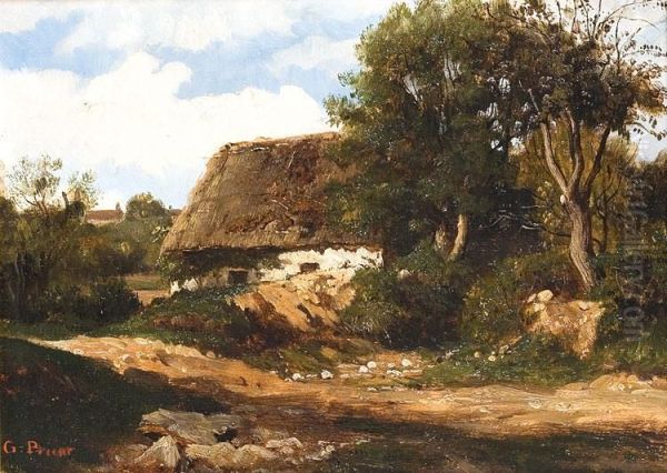 Paysage A La Chaumiere Oil Painting by Georges Etienne Prieur