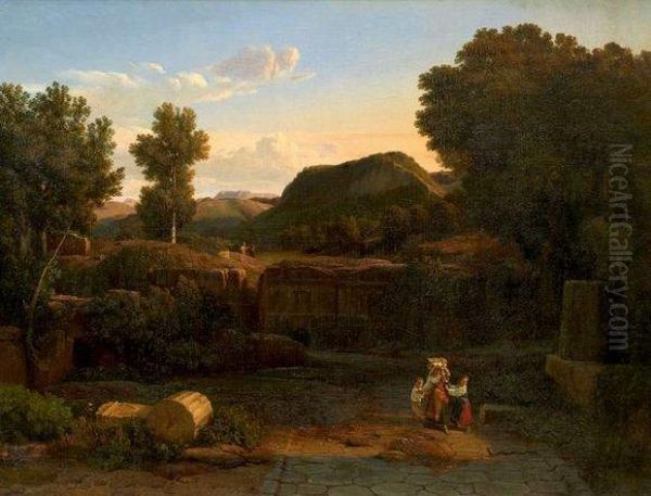 Vue Des Tombeaux Pres De Rome Oil Painting by Romain Etienne G. Prieur