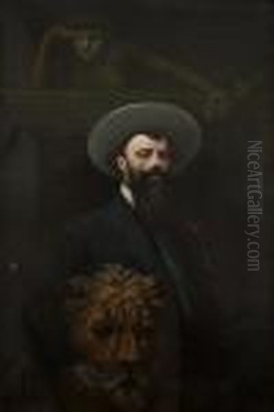 Portrait Study Of A Man With Lion And Muse Oil Painting by Romain Etienne G. Prieur