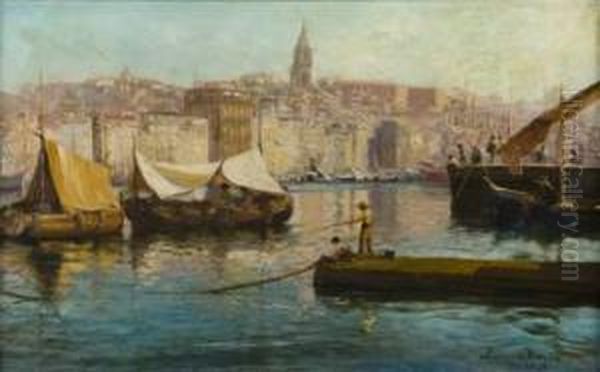 Le Port De Marseille. Oil Painting by Francois Leon Prieur-Bardin