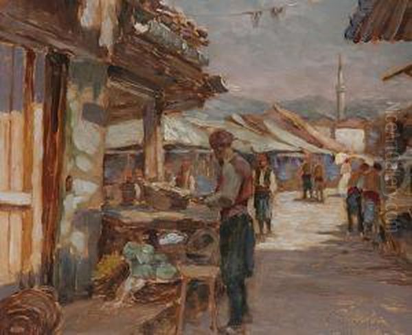 A Sarajevo Market Oil Painting by Vaclav Prihoda