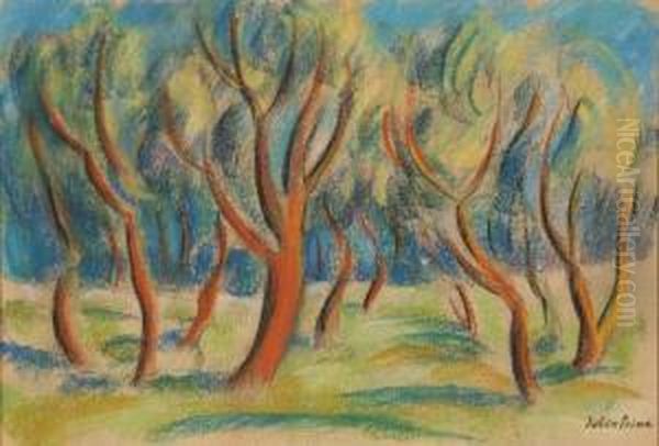 Paysage Aux Arbres Rouges Oil Painting by Andre Julien Prina