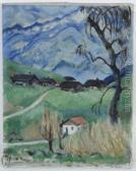 Village De Montagne Oil Painting by Andre Julien Prina