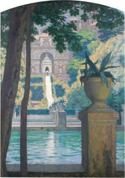 Vue De La Perspective De La Villa D'este, Tivoli Oil Painting by Rene Xavier Francois Prinet