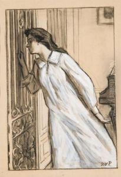 Jeune Fille En Robe De Nuit Dans Un Interieur by Rene Xavier Francois Prinet