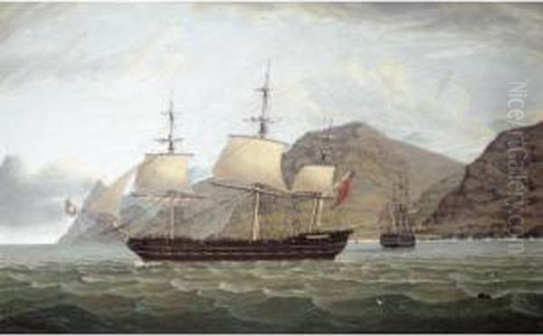 H.m. Frigate Oil Painting by James Fulton Pringle