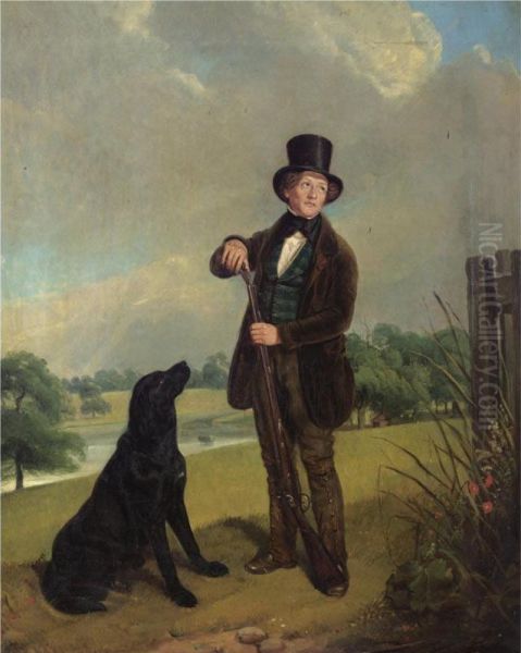 Mr Burdett With His Gun Dog In The Grounds Of Coombe Abbey, Coventry Oil Painting by William J. Pringle