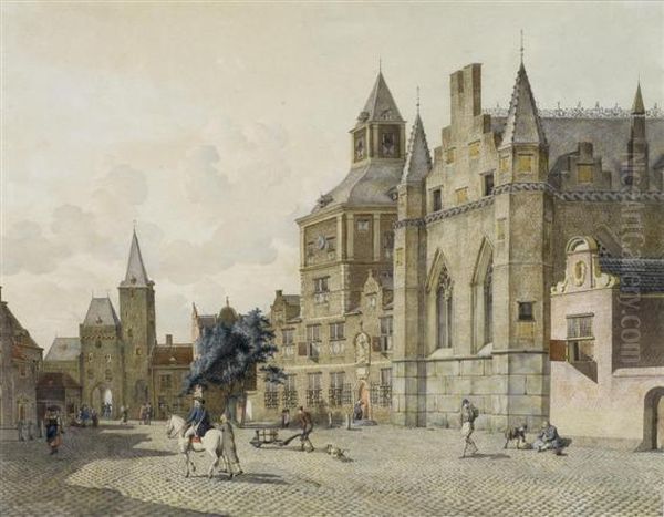 The Main Square In An Imaginary Dutch Town. Oil Painting by Johannes Huibert Prins